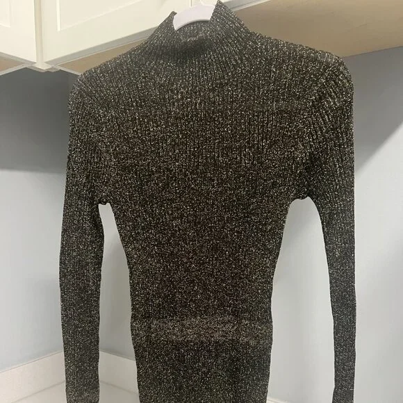 Veronica‎ Beard Lilia Metallic Knitted Mock Turtleneck Flared Cuff Sweater Top S - Picture 2 of 2